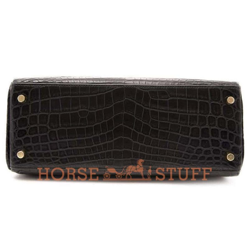 Hermès Kelly Retourne 28 Black Matte Crocodile Niloticus GHW