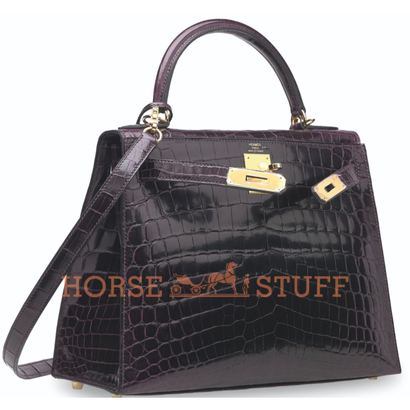 Hermès Kelly Sellier 28 Prunoir Lisse Crocodile Niloticus GHW