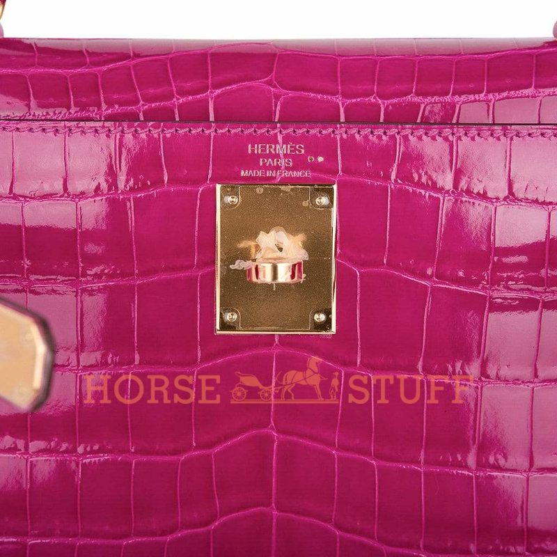 Hermès Kelly Sellier 28 Rose Scheherazade Lisse Crocodile Niloticus GHW