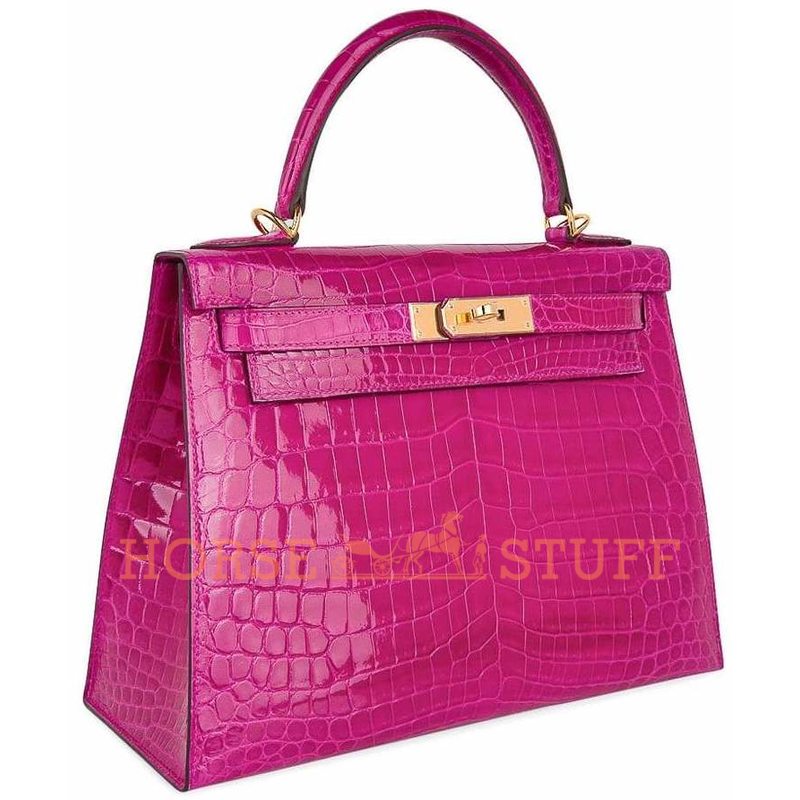 Hermès Kelly Sellier 28 Rose Scheherazade Lisse Crocodile Niloticus GHW