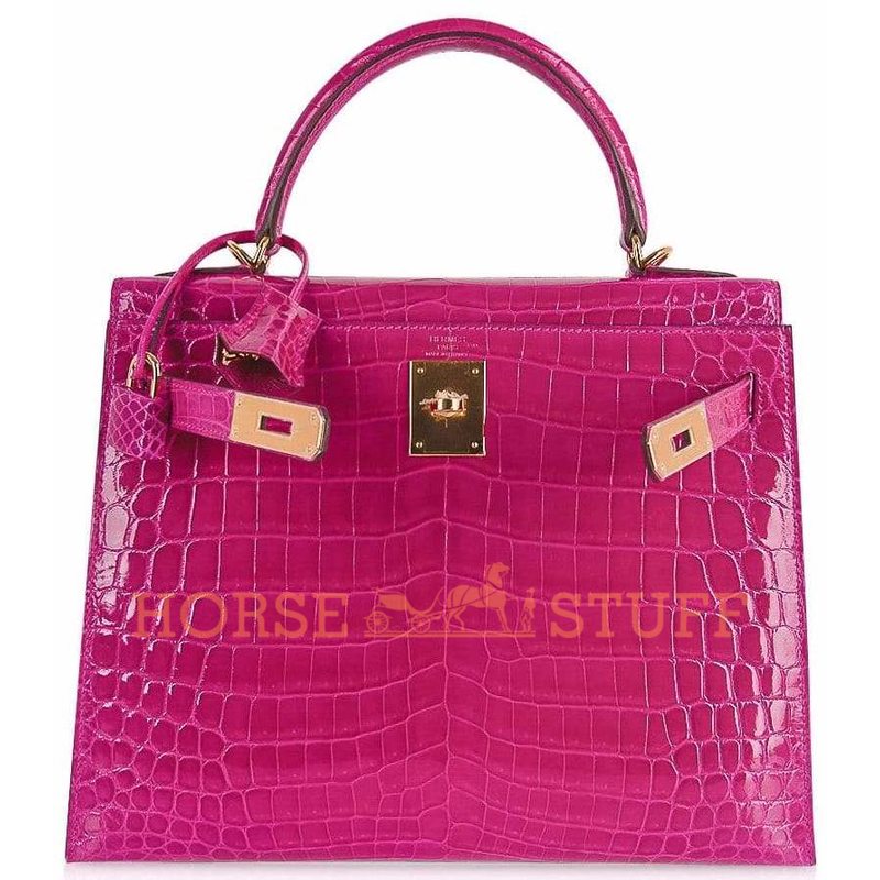 Hermès Kelly Sellier 28 Rose Scheherazade Lisse Crocodile Niloticus GHW