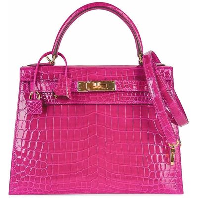 Hermès Kelly Sellier 28 Rose Scheherazade Lisse Crocodile Niloticus GHW