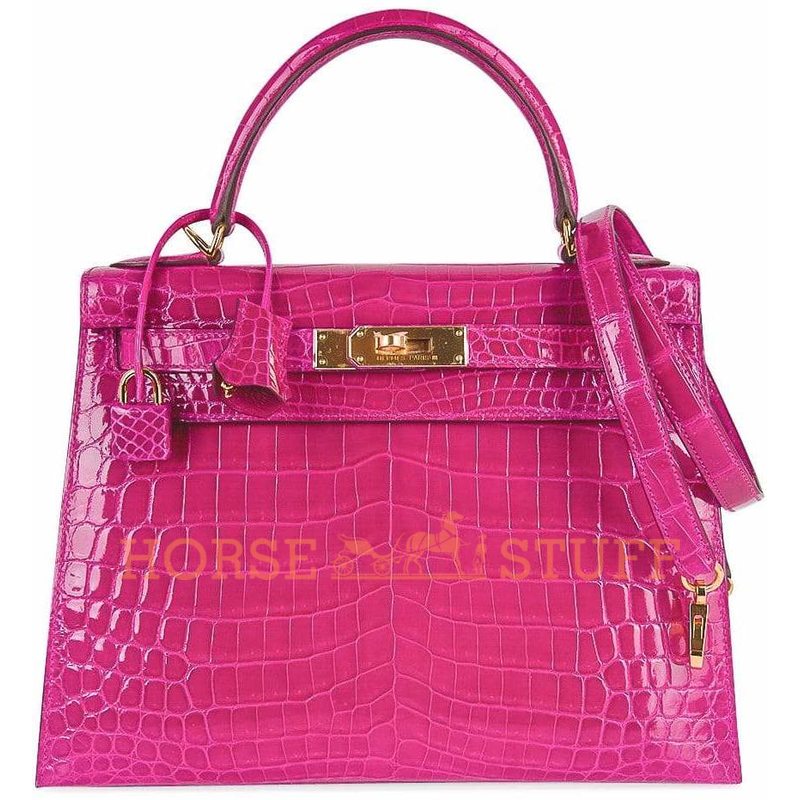 Hermès Kelly Sellier 28 Rose Scheherazade Lisse Crocodile Niloticus GHW