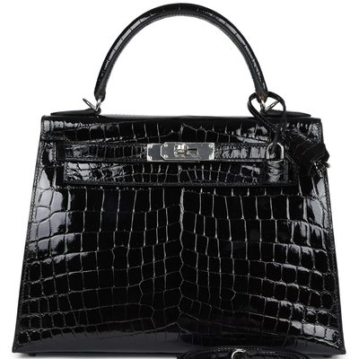 Hermès Kelly Sellier 28 Black Lisse Crocodile Niloticus PHW