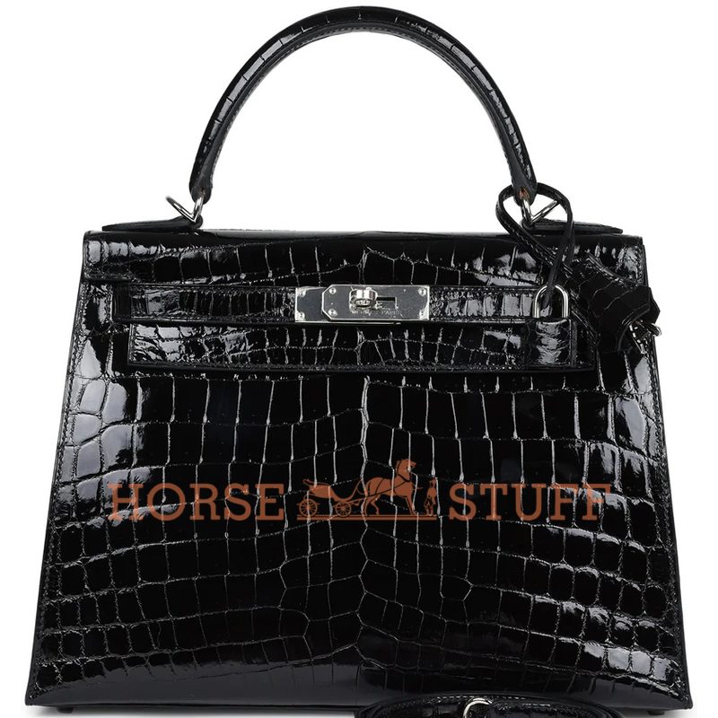 Hermès Kelly Sellier 28 Black Lisse Crocodile Niloticus PHW