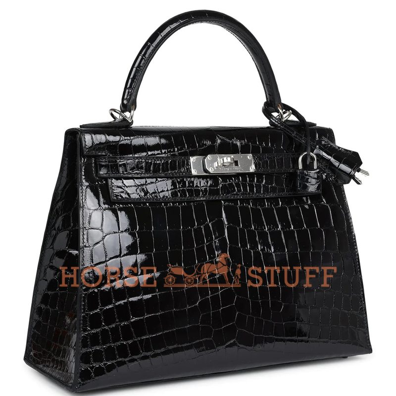 Hermès Kelly Sellier 28 Black Lisse Crocodile Niloticus PHW