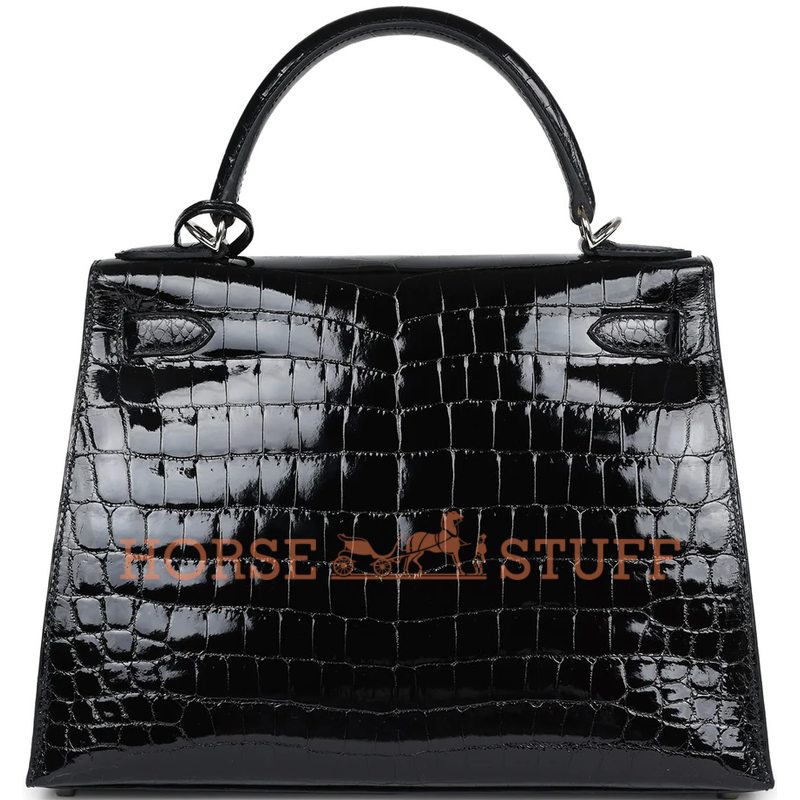 Hermès Kelly Sellier 28 Black Lisse Crocodile Niloticus PHW