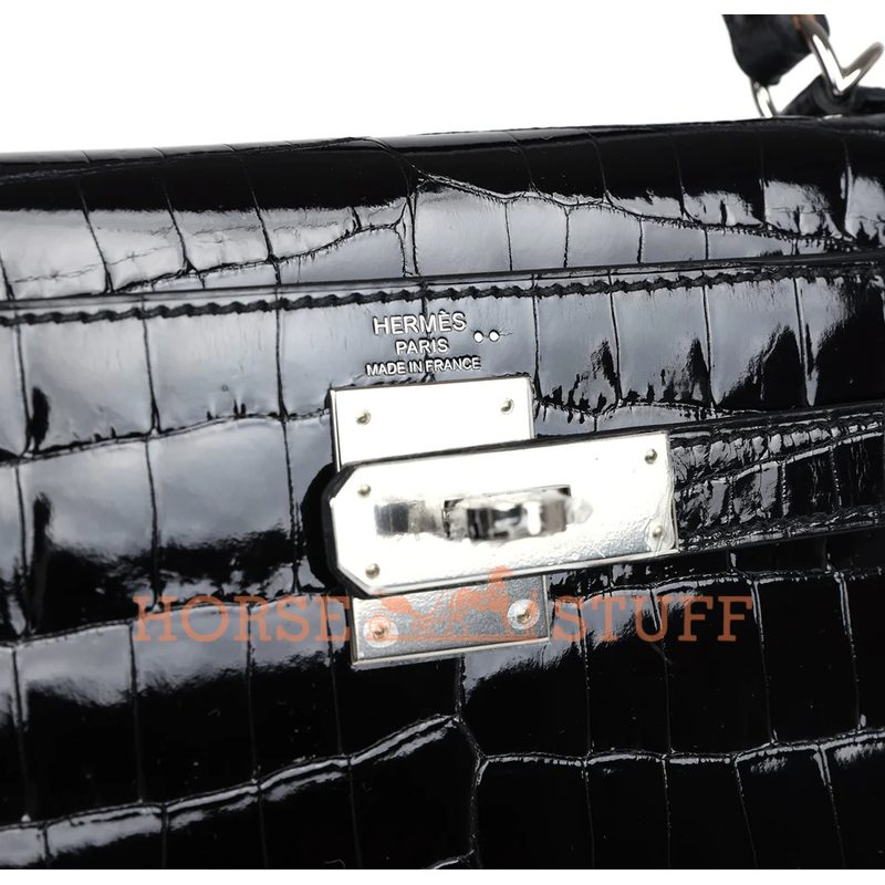 Hermès Kelly Sellier 28 Black Lisse Crocodile Niloticus PHW