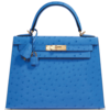 Hermès Kelly Sellier 28 Bleuet Ostrich GHW