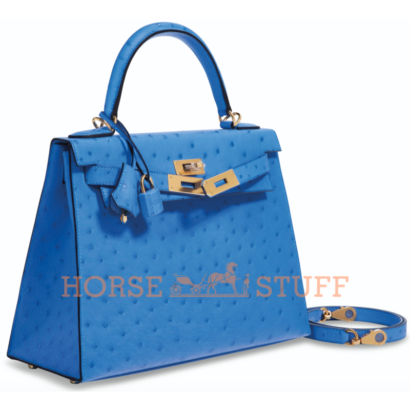 Hermès Kelly Sellier 28 Bleuet Ostrich GHW