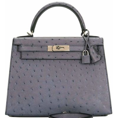 Hermès Kelly Sellier 28 Gris Agate Ostrich PHW