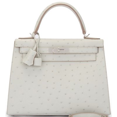 Hermès Kelly Sellier 28 Gris Perle Ostrich PHW