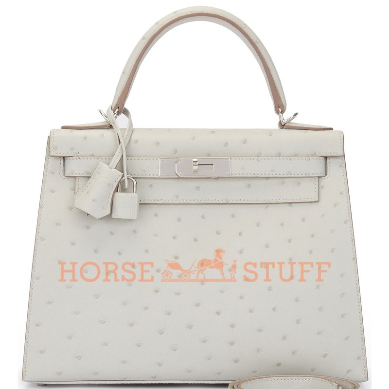 Hermès Kelly Sellier 28 Gris Perle Ostrich PHW