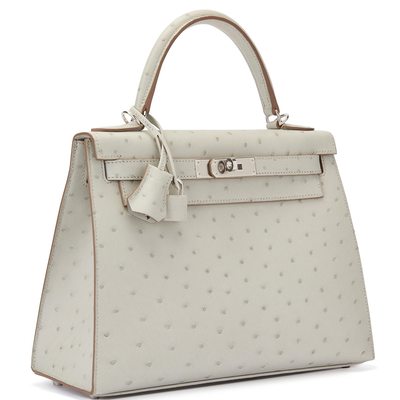 Hermès Kelly Sellier 28 Gris Perle Ostrich PHW
