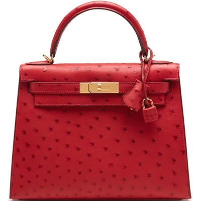 Hermès Kelly Sellier 28 Rouge Vif Ostrich GHW