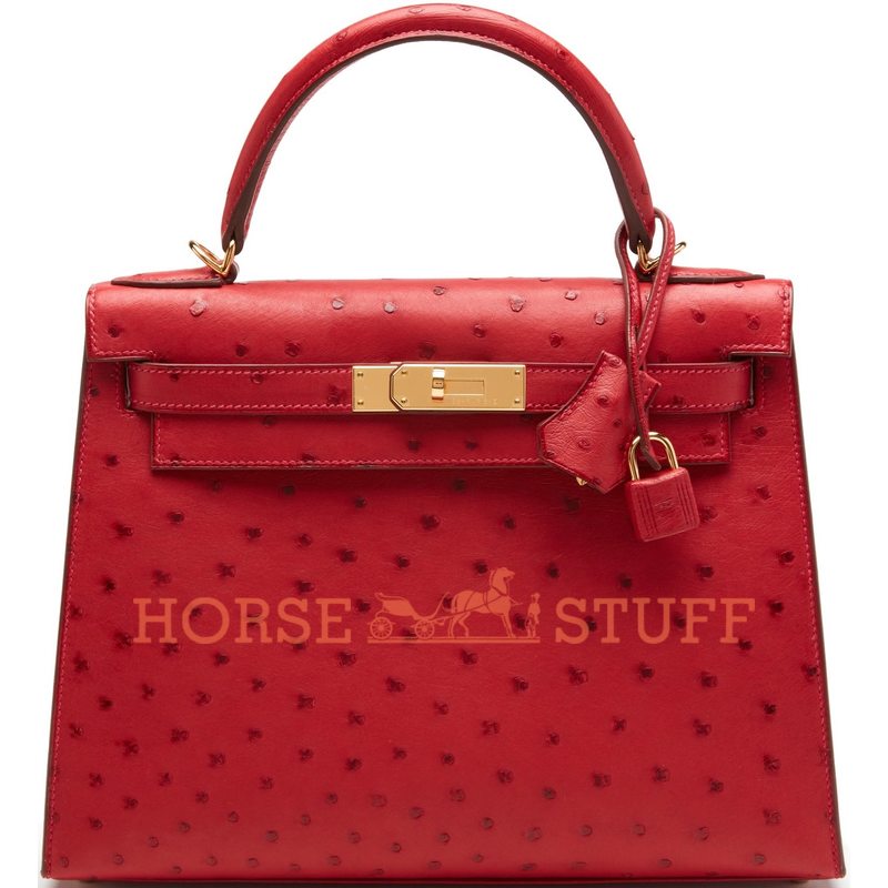 Hermès Kelly Sellier 28 Rouge Vif Ostrich GHW