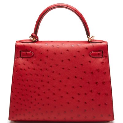 Hermès Kelly Sellier 28 Rouge Vif Ostrich GHW