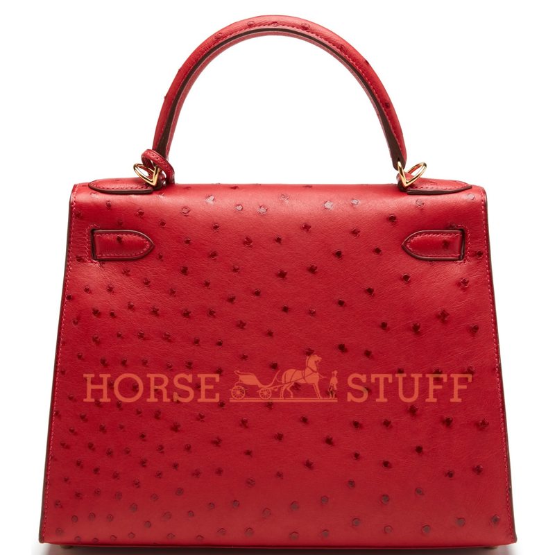 Hermès Kelly Sellier 28 Rouge Vif Ostrich GHW