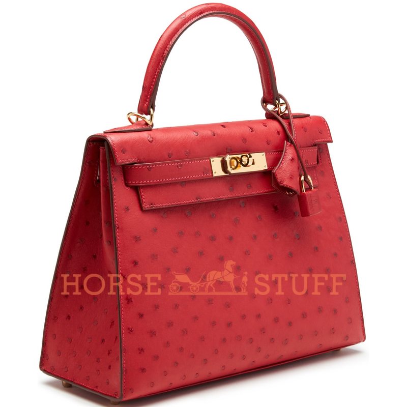 Hermès Kelly Sellier 28 Rouge Vif Ostrich GHW