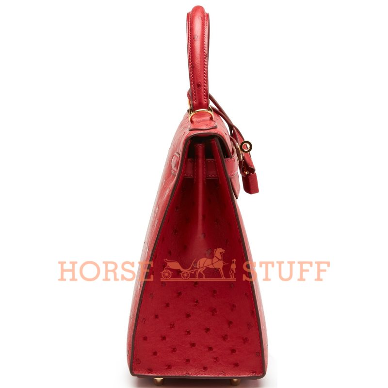 Hermès Kelly Sellier 28 Rouge Vif Ostrich GHW