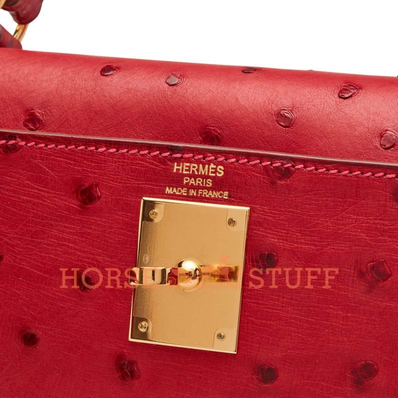 Hermès Kelly Sellier 28 Rouge Vif Ostrich GHW