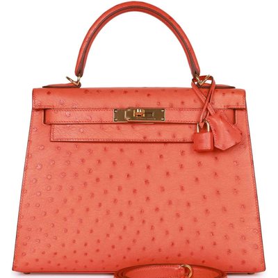 Hermès Kelly Sellier 28 Tangerine Ostrich GHW