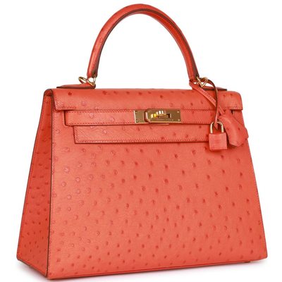 Hermès Kelly Sellier 28 Tangerine Ostrich GHW