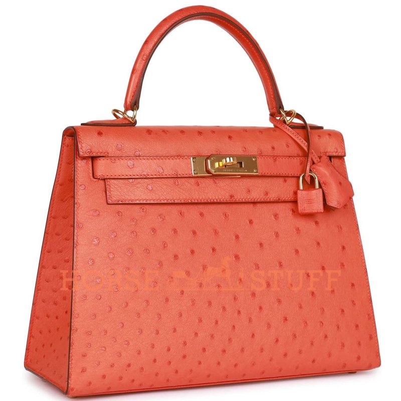 Hermès Kelly Sellier 28 Tangerine Ostrich GHW