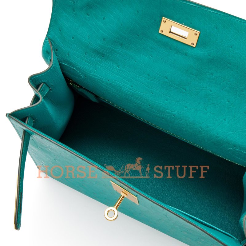 Hermès Kelly Sellier 28 Vert Verone Ostrich GHW