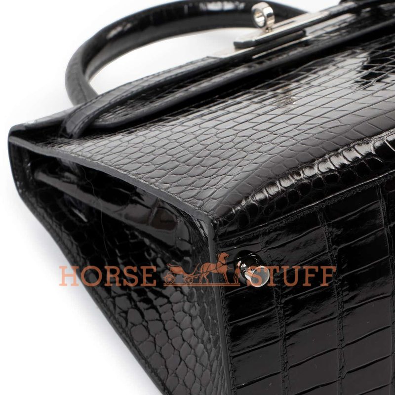 Hermès Kelly Sellier 28 Black Lisse Crocodile Porosus PHW