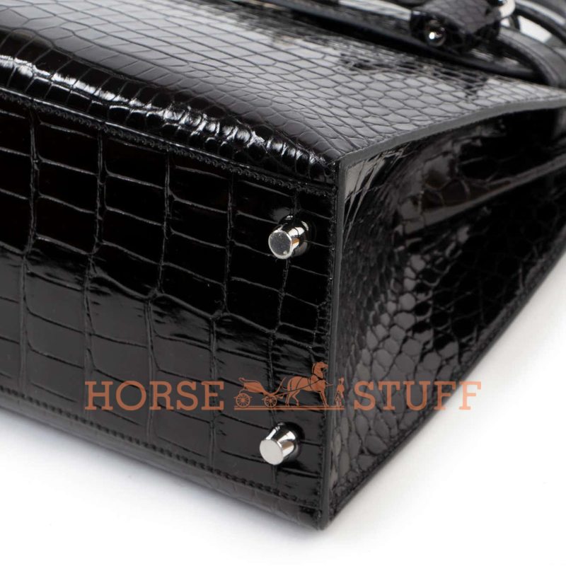 Hermès Kelly Sellier 28 Black Lisse Crocodile Porosus PHW