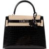 Hermès Kelly Sellier 28 Black Lisse Crocodile Porosus PHW