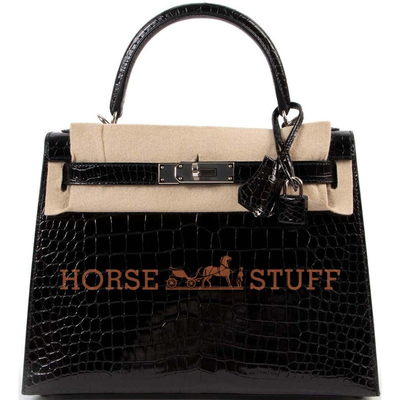 Hermès Kelly Sellier 28 Black Lisse Crocodile Porosus PHW