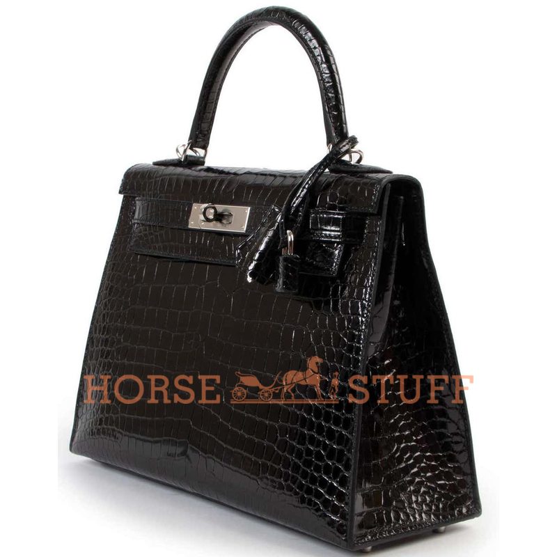 Hermès Kelly Sellier 28 Black Lisse Crocodile Porosus PHW