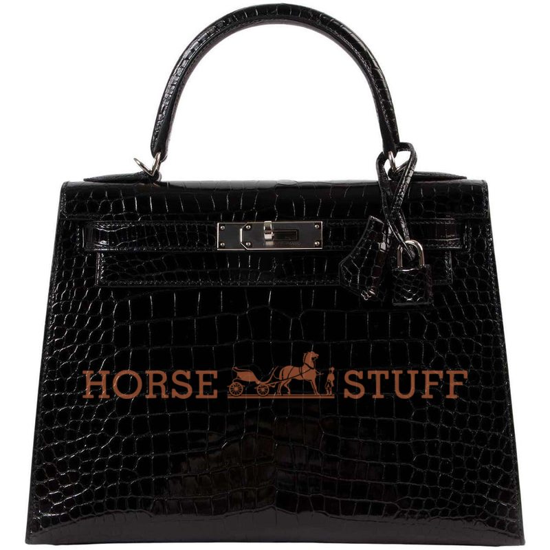 Hermès Kelly Sellier 28 Black Lisse Crocodile Porosus PHW