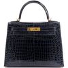 Hermès Kelly Sellier 28 Blue Baltique Lisse Crocodile Porosus GHW