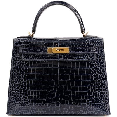 Hermès Kelly Sellier 28 Blue Baltique Lisse Crocodile Porosus GHW