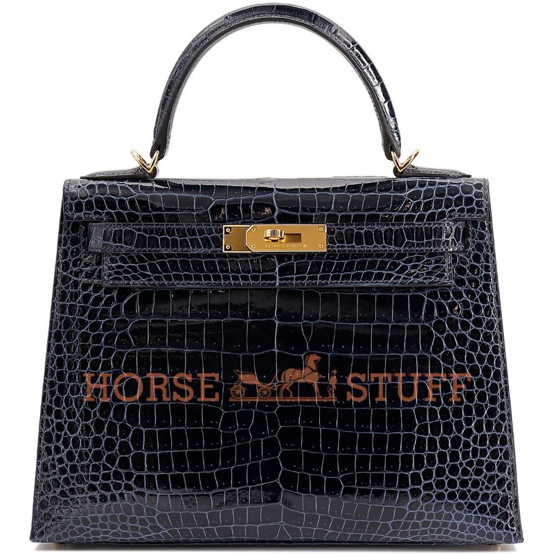 Hermès Kelly Sellier 28 Blue Baltique Lisse Crocodile Porosus GHW