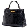 Hermès Kelly Sellier 28 Blue Baltique Lisse Crocodile Porosus GHW