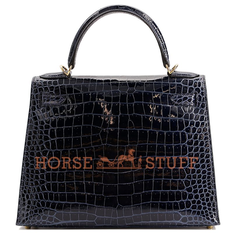 Hermès Kelly Sellier 28 Blue Baltique Lisse Crocodile Porosus GHW