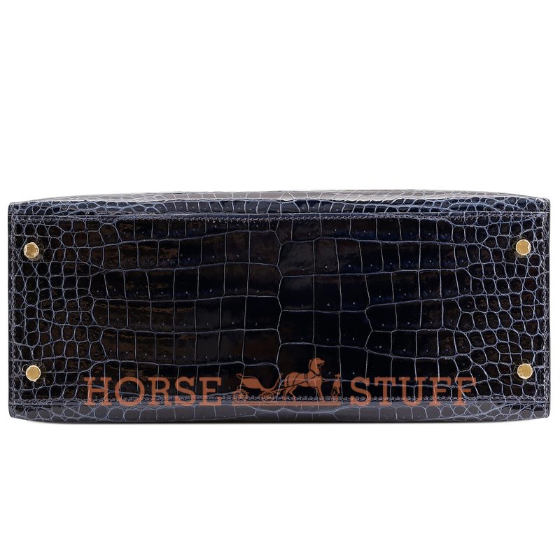 Hermès Kelly Sellier 28 Blue Baltique Lisse Crocodile Porosus GHW