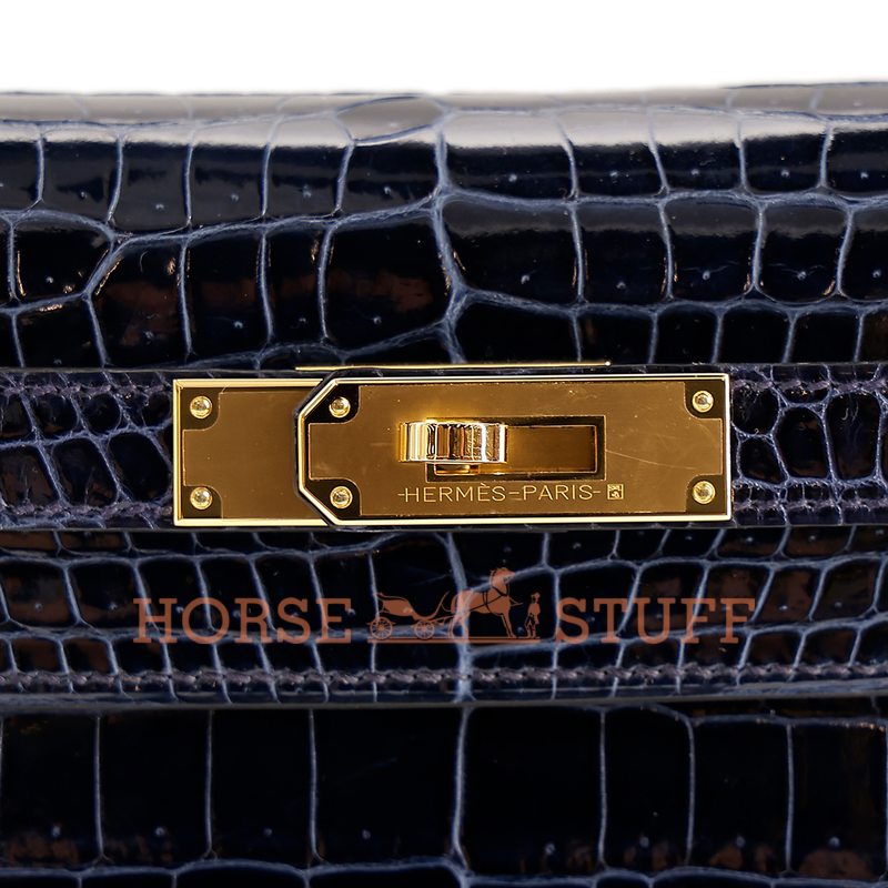 Hermès Kelly Sellier 28 Blue Baltique Lisse Crocodile Porosus GHW