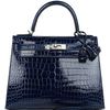 Hermès Kelly Sellier 28 Blue Sapphire Lisse Crocodile Porosus PHW