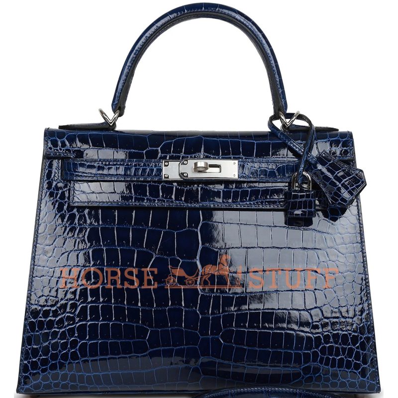 Hermès Kelly Sellier 28 Blue Sapphire Lisse Crocodile Porosus PHW