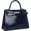 Hermès Kelly Sellier 28 Blue Sapphire Lisse Crocodile Porosus PHW