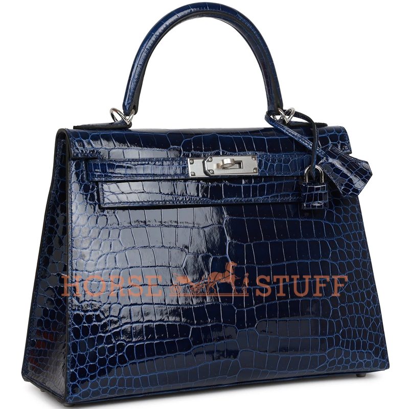 Hermès Kelly Sellier 28 Blue Sapphire Lisse Crocodile Porosus PHW