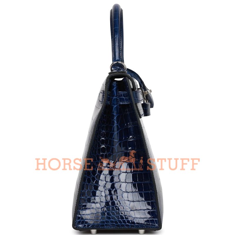 Hermès Kelly Sellier 28 Blue Sapphire Lisse Crocodile Porosus PHW