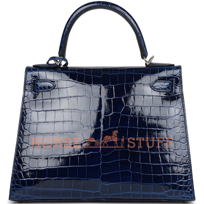 Hermès Kelly Sellier 28 Blue Sapphire Lisse Crocodile Porosus PHW