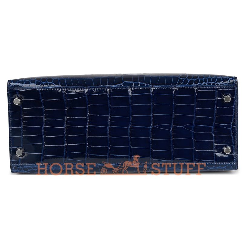 Hermès Kelly Sellier 28 Blue Sapphire Lisse Crocodile Porosus PHW