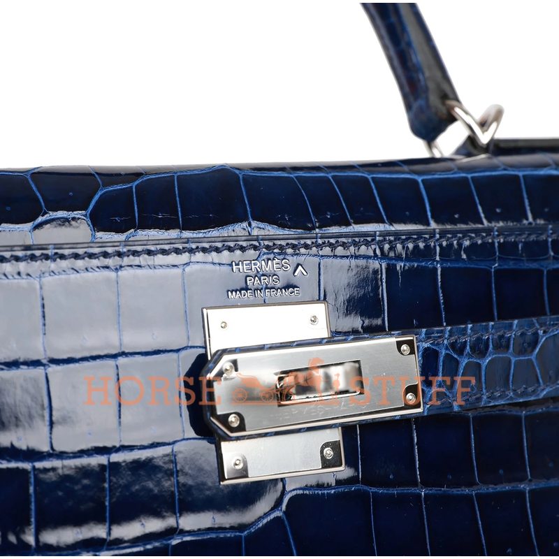 Hermès Kelly Sellier 28 Blue Sapphire Lisse Crocodile Porosus PHW